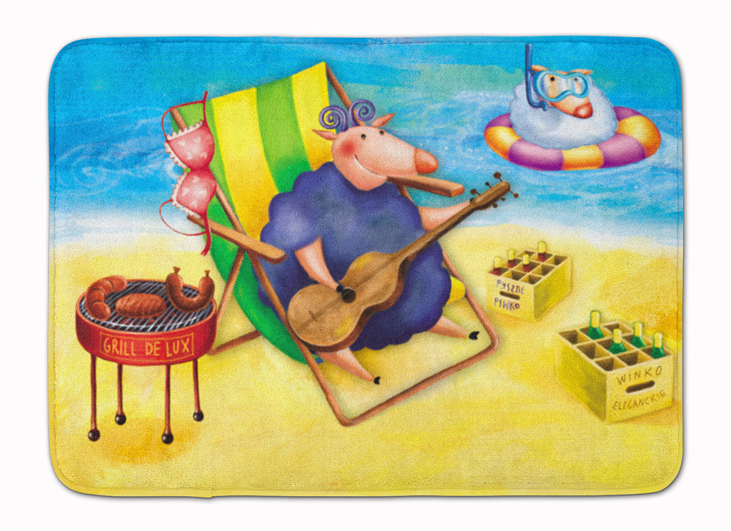 Pig Sunbathing on the Beach Memory Foam Kitchen Mat Machine Washable Anti-Fatigue Cushion Comfort Bath or Kitchen Rug