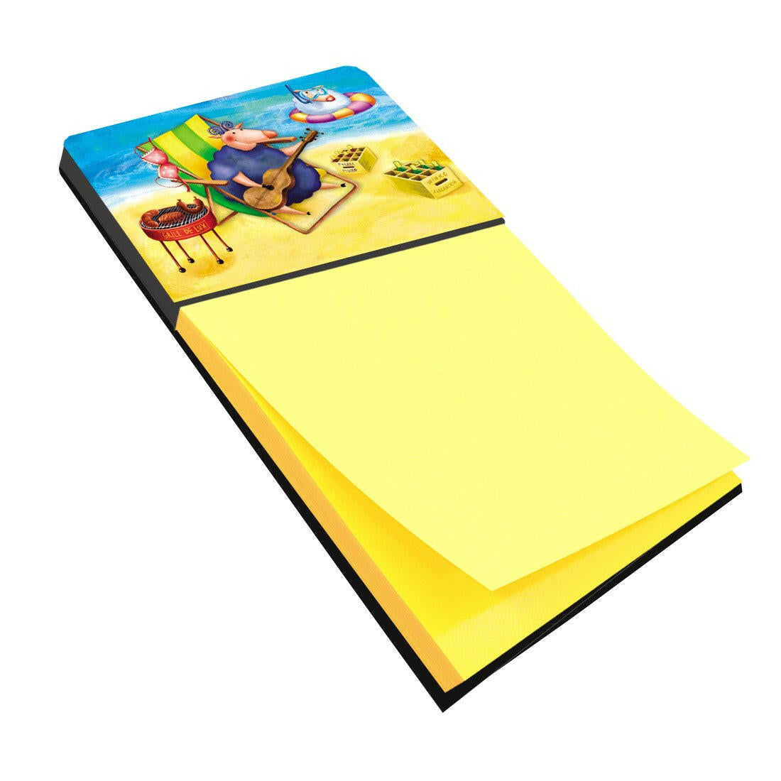 Pig Sunbathing on the Beach Watercolor Sticky Note Holder Refillable Dispenser Desk Accessory 3x3 Pad Gift