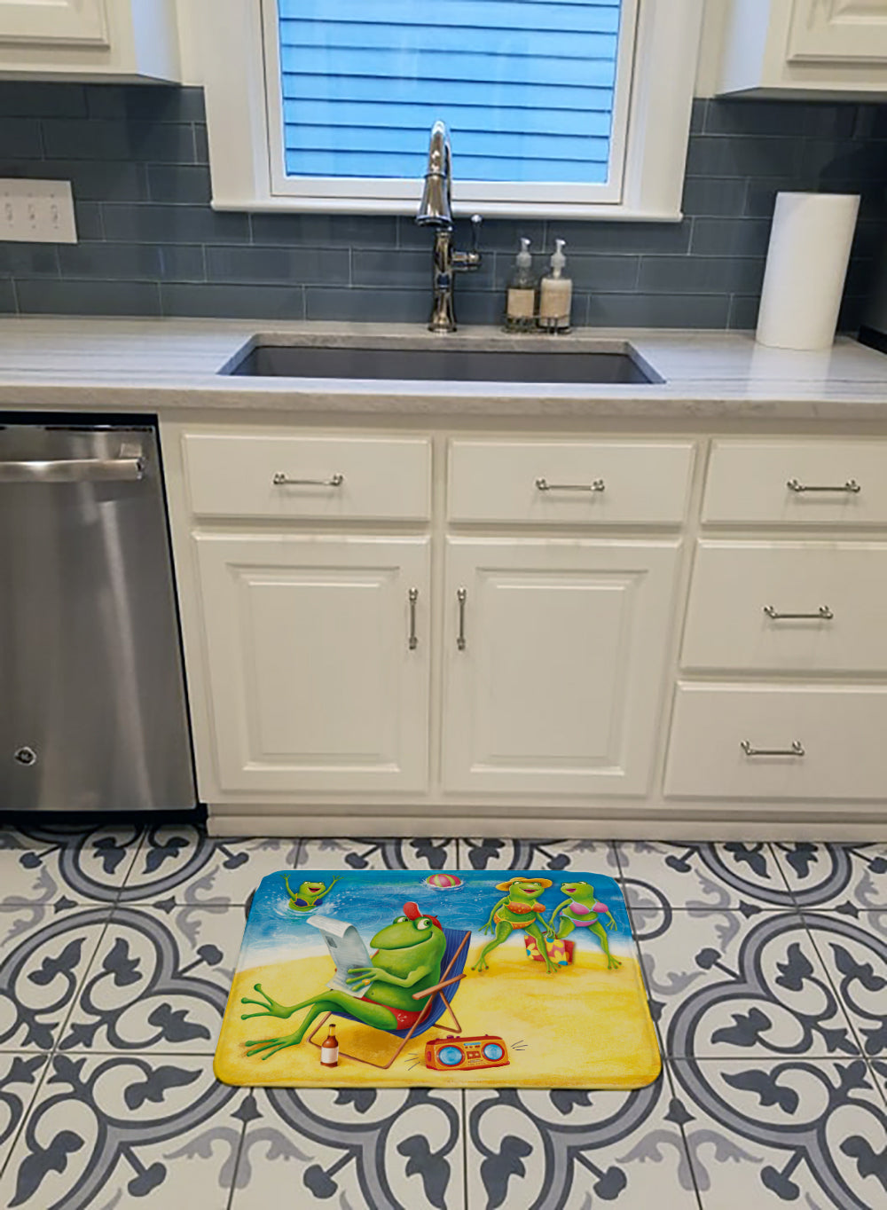 Frogs on the Beach Memory Foam Kitchen Mat Machine Washable Anti-Fatigue Cushion Comfort Bath or Kitchen Rug