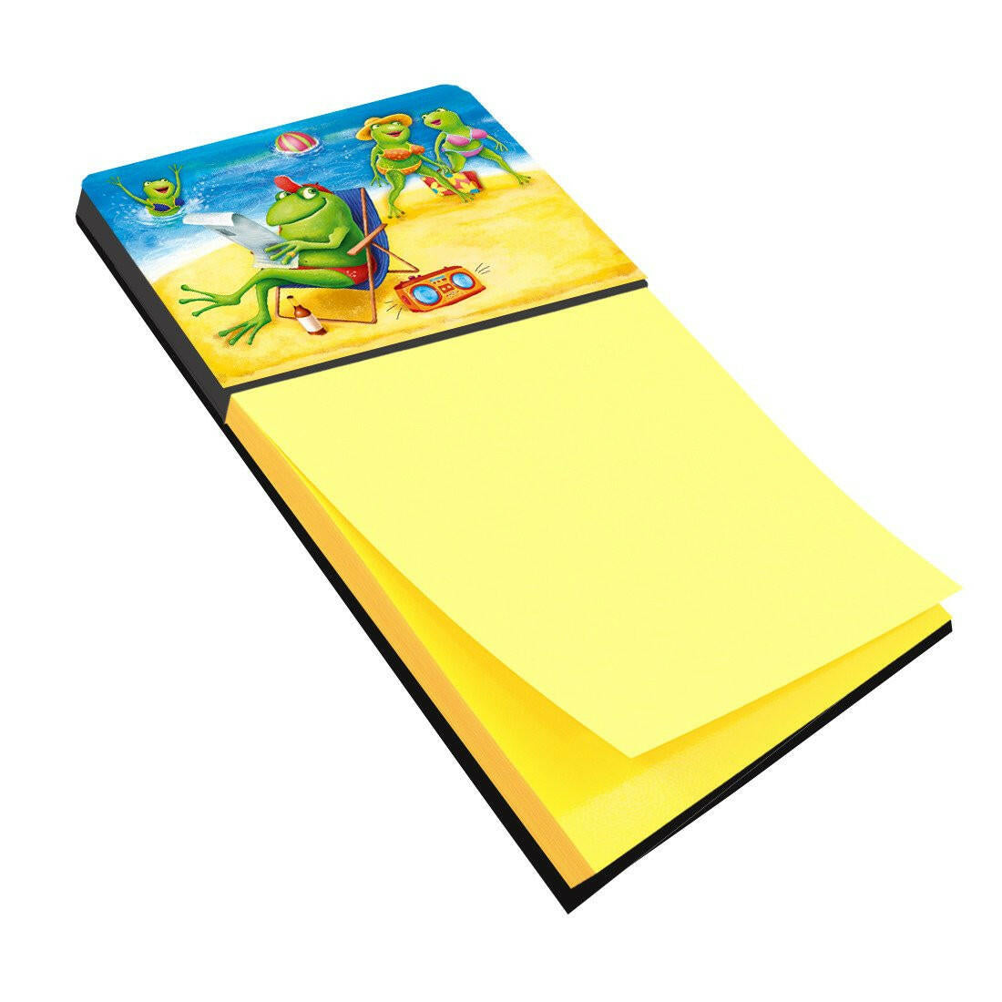 Frogs on the Beach Watercolor Sticky Note Holder Refillable Dispenser Desk Accessory 3x3 Pad Gift