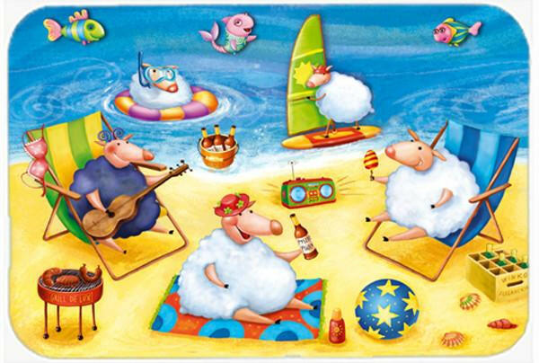 Party Pigs on the Beach Cutting Board Tempered Glass Kitchen Cutting Surface, Heat Resistant Chopping, Non-Slip Feet, Food Prep & Serving