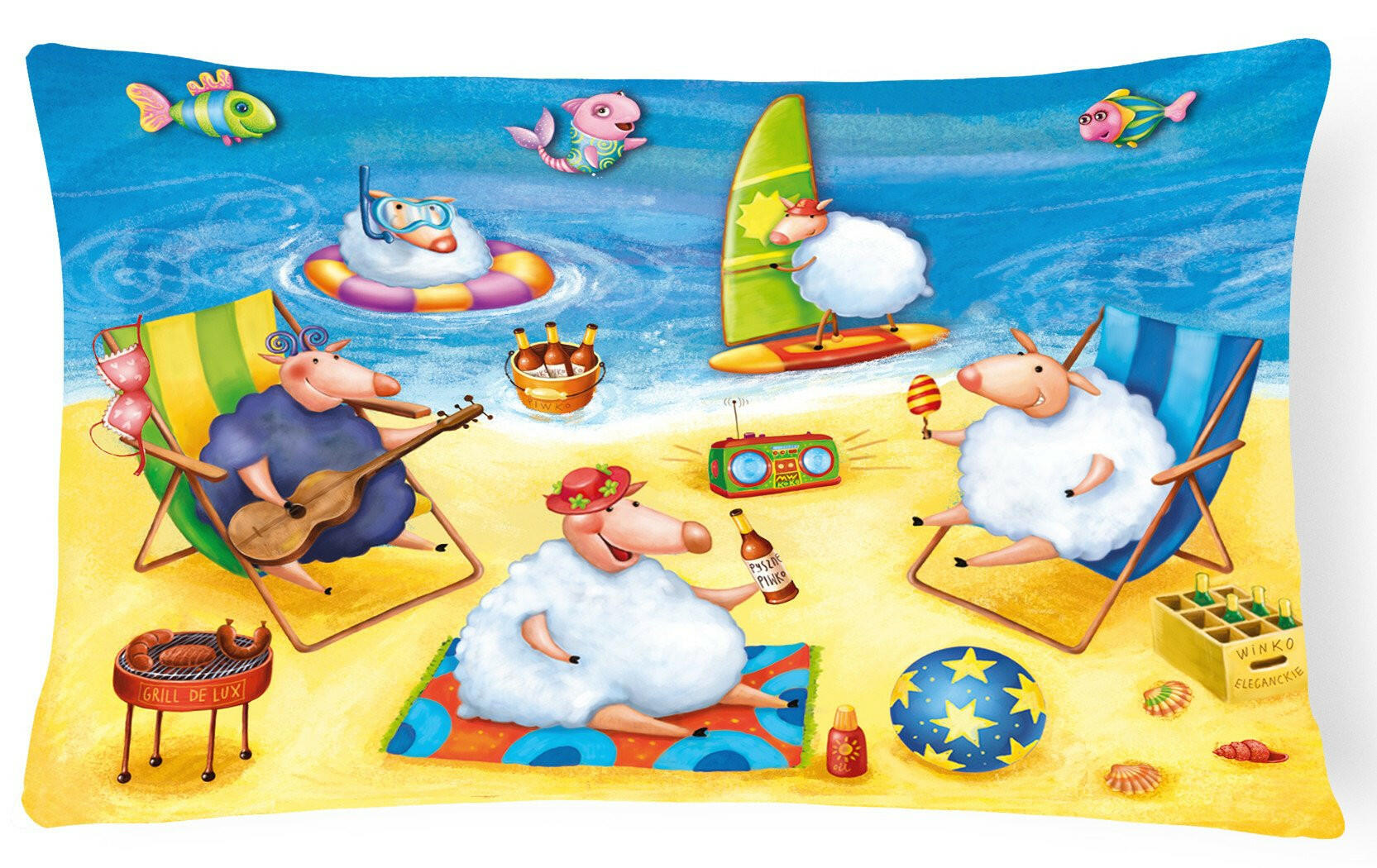Party Pigs on the Beach Decorative Throw Pillow 12x16 Indoor Outdoor Accent Cushion, Fabric Cover with Insert for Sofa, Bed, Porch & Living Room