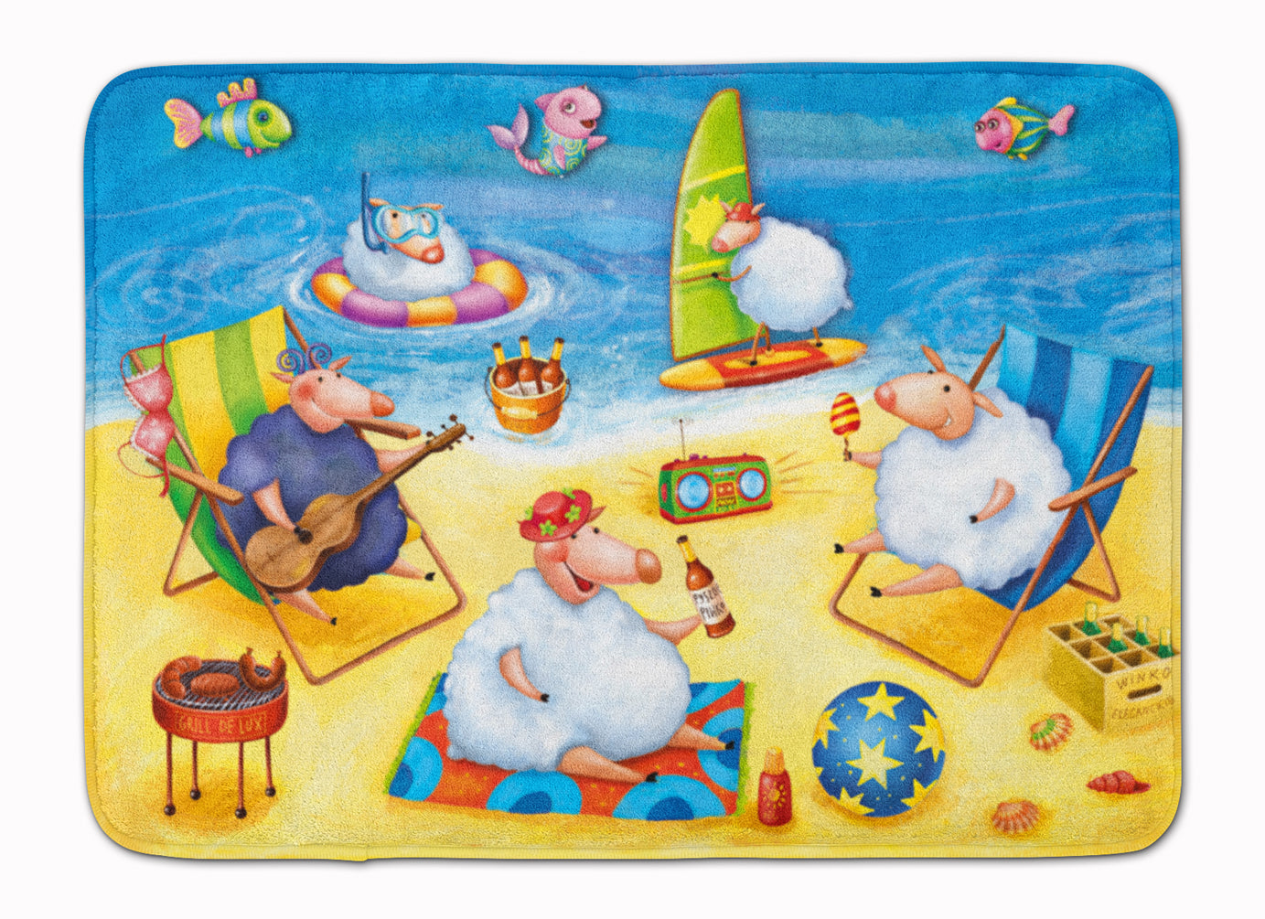 Party Pigs on the Beach Memory Foam Kitchen Mat Machine Washable Anti-Fatigue Cushion Comfort Bath or Kitchen Rug