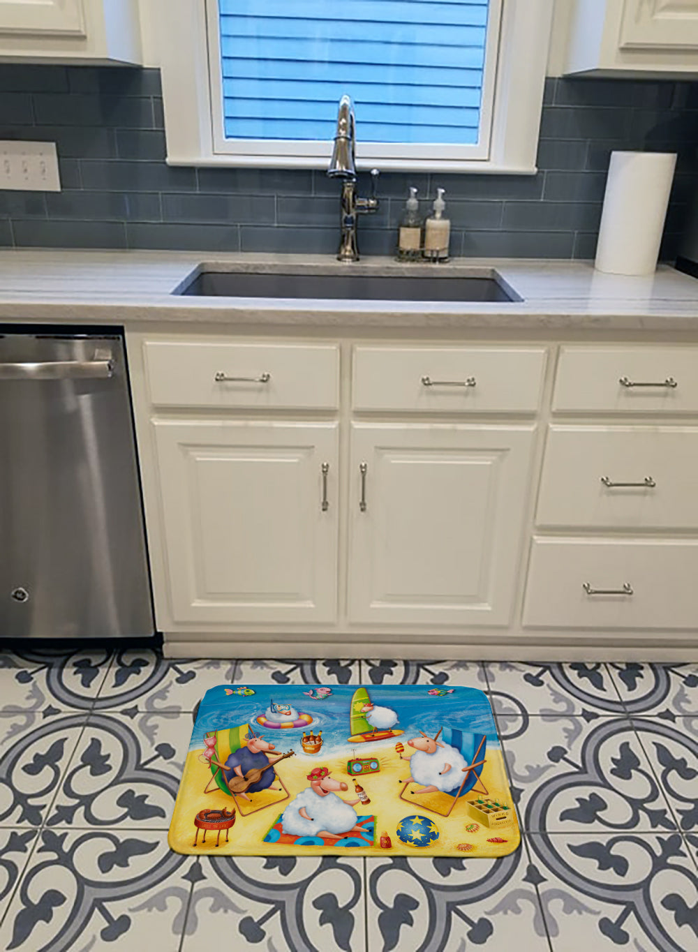 Party Pigs on the Beach Memory Foam Kitchen Mat Machine Washable Anti-Fatigue Cushion Comfort Bath or Kitchen Rug