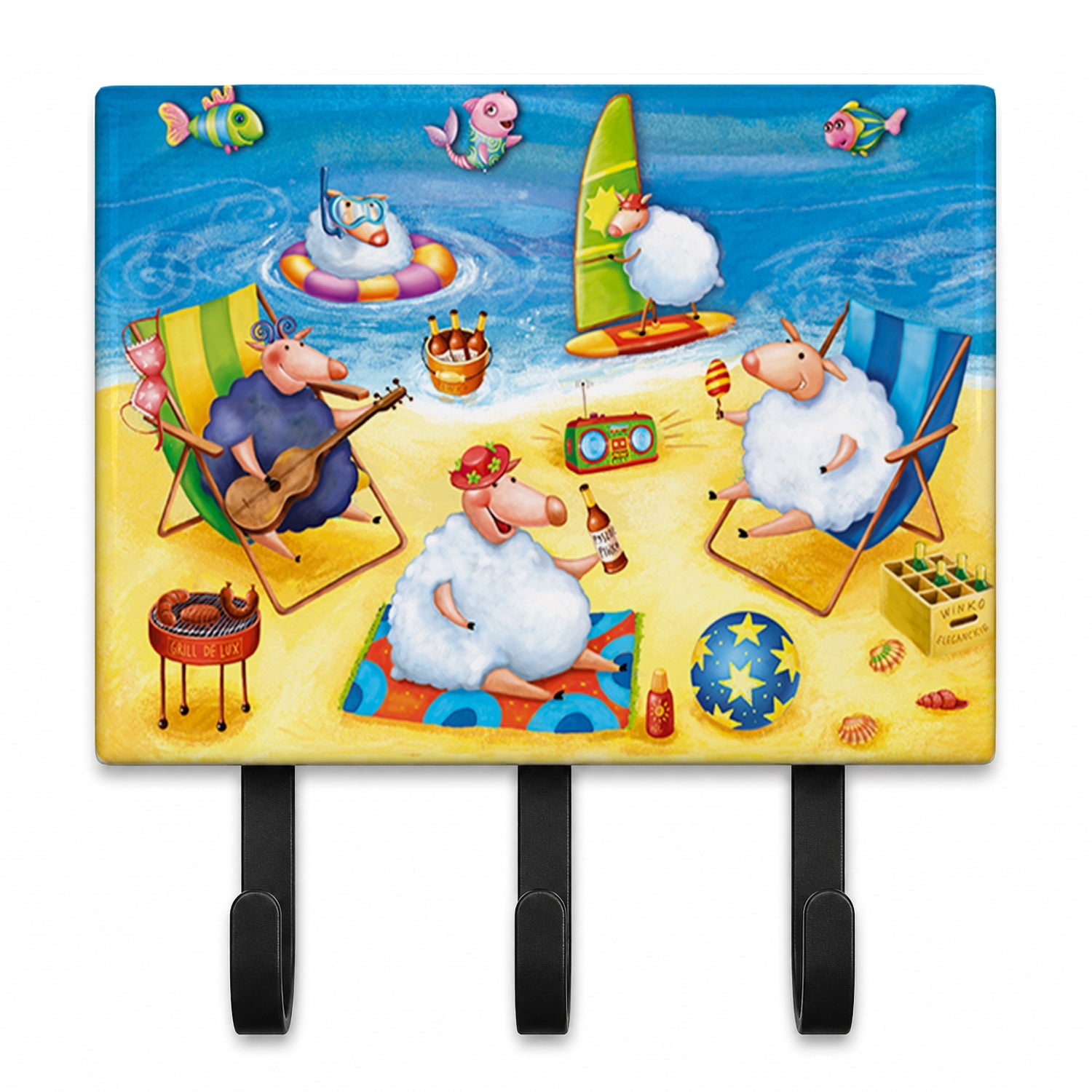 Party Pigs on the Beach Leash or Key Holder Wall Hooks, Coat Rack Wall Mount, for Hanging Keys, Towels, Aprons, Leashes