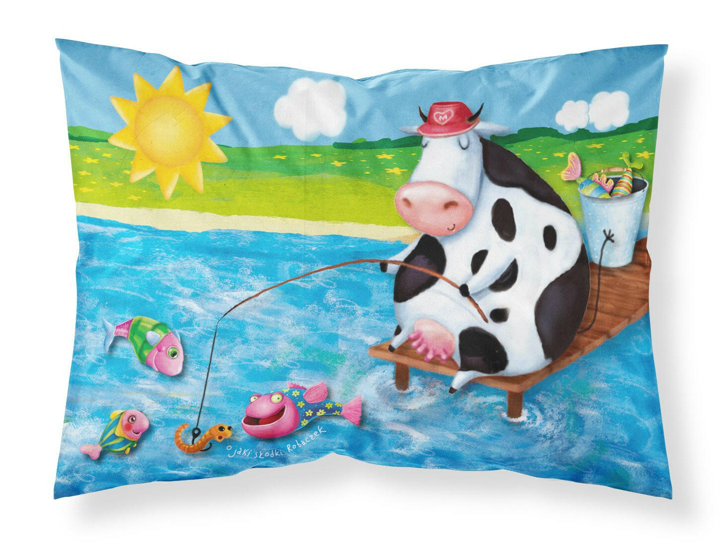 Cow Fishing off of a Pier Standard Pillowcase Lightweight Super Soft Easy Care Decorative Artwork Pillowcase, Standard