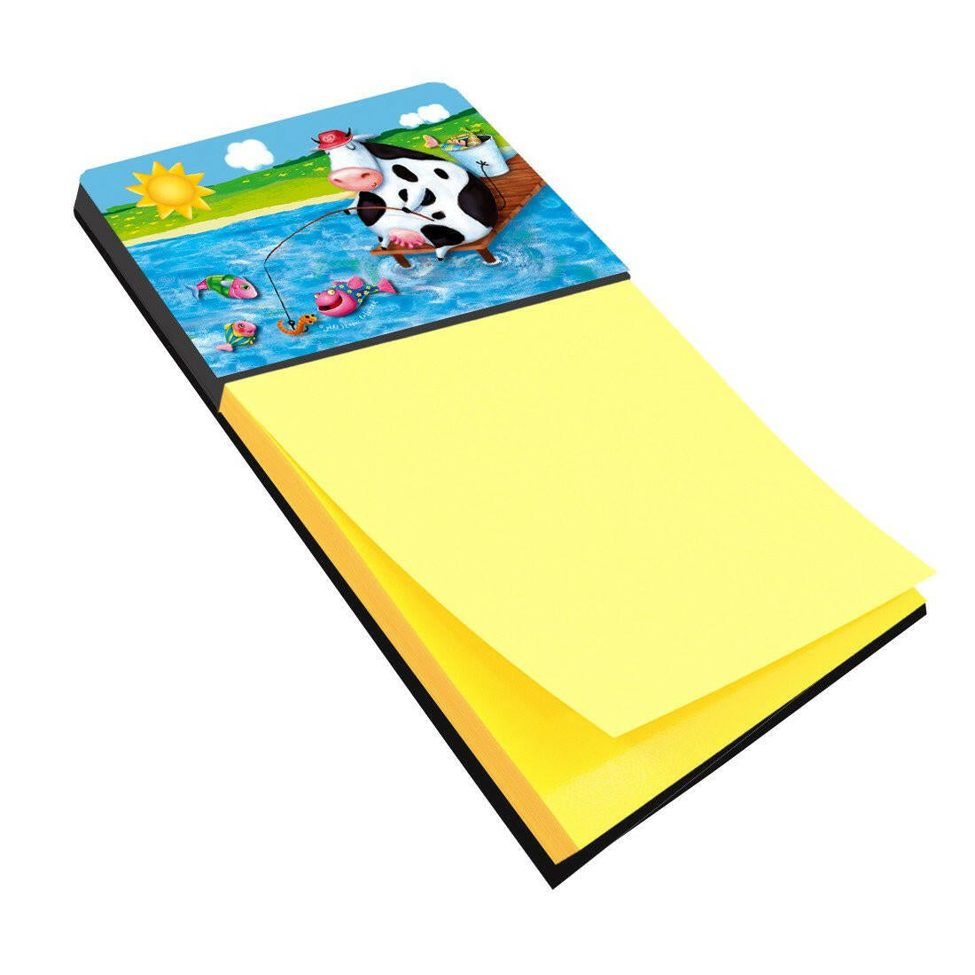 Cow Fishing off of a Pier Watercolor Sticky Note Holder Refillable Dispenser Desk Accessory 3x3 Pad Gift