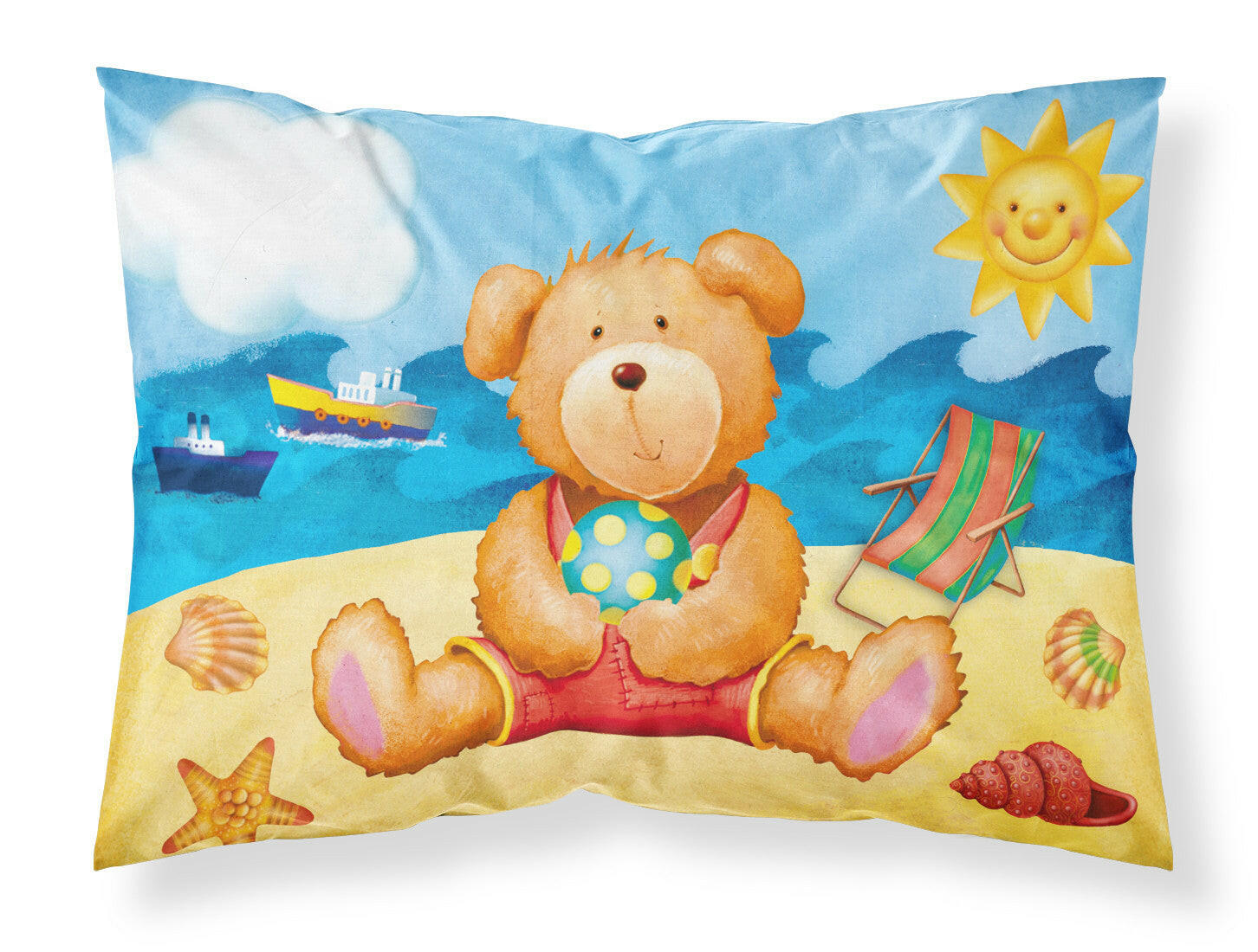 Teddy Bear on the Beach Standard Pillowcase Lightweight Super Soft Easy Care Decorative Artwork Pillowcase, Standard