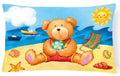 Teddy Bear on the Beach Decorative Throw Pillow 12x16 Indoor Outdoor Accent Cushion, Fabric Cover with Insert for Sofa, Bed, Porch & Living Room