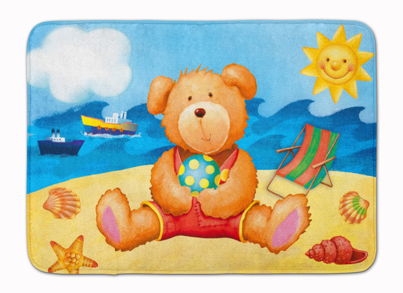 Teddy Bear on the Beach Memory Foam Kitchen Mat Machine Washable Anti-Fatigue Cushion Comfort Bath or Kitchen Rug