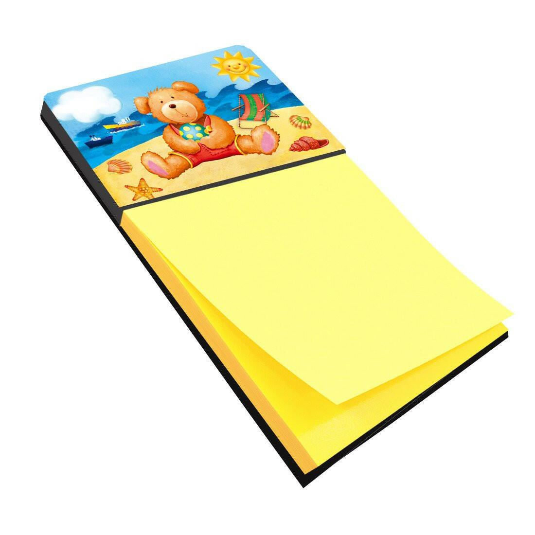 Teddy Bear on the Beach Watercolor Sticky Note Holder Refillable Dispenser Desk Accessory 3x3 Pad Gift