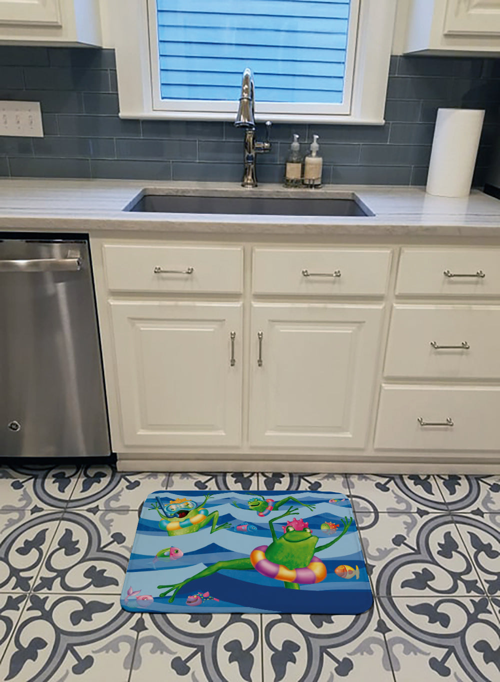 Frogs Swimming Memory Foam Kitchen Mat Machine Washable Anti-Fatigue Cushion Comfort Bath or Kitchen Rug