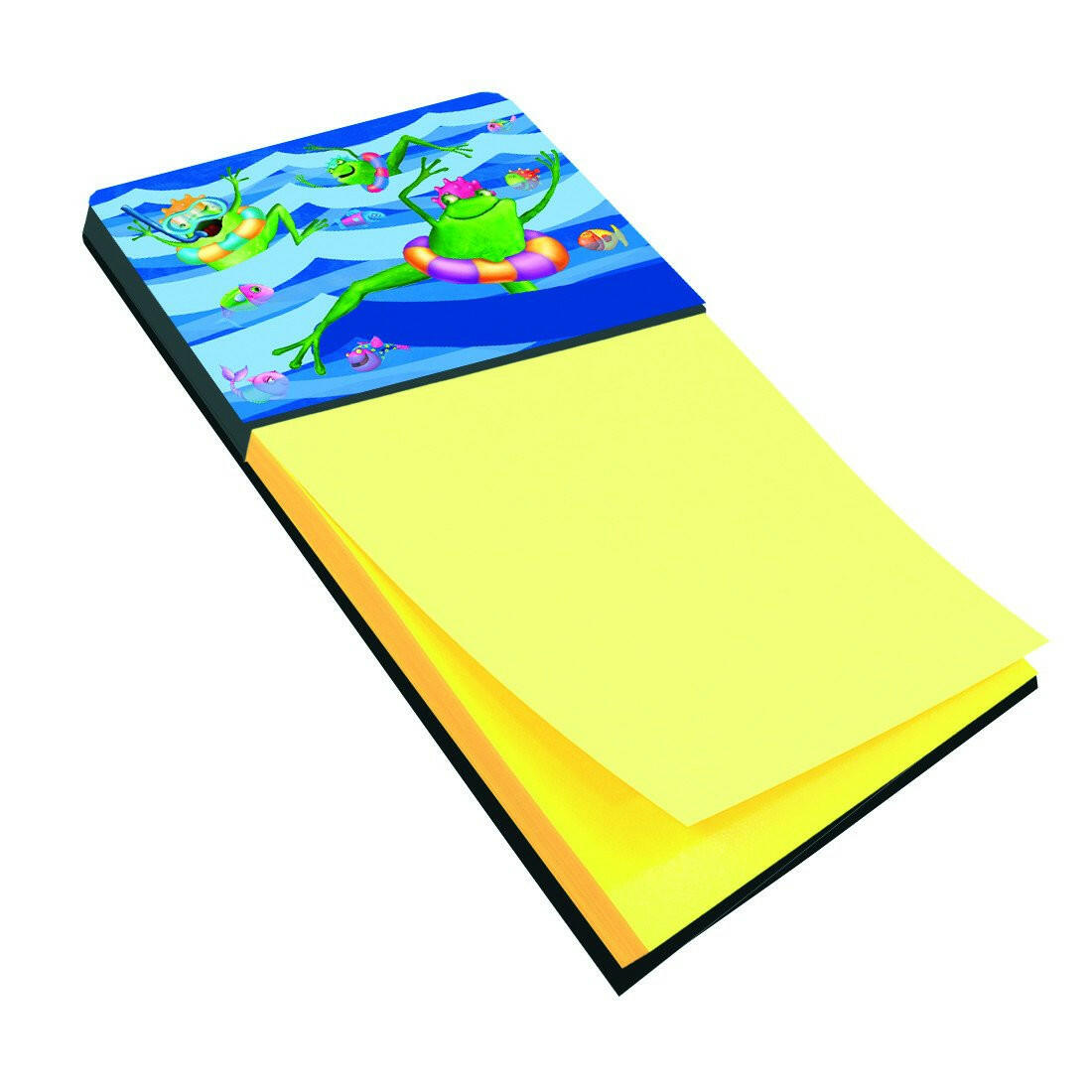 Frogs Swimming Watercolor Sticky Note Holder Refillable Dispenser Desk Accessory 3x3 Pad Gift