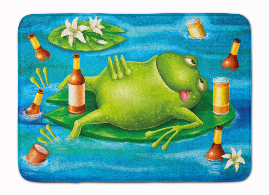 Frog Drinking Beer Memory Foam Kitchen Mat Machine Washable Anti-Fatigue Cushion Comfort Bath or Kitchen Rug