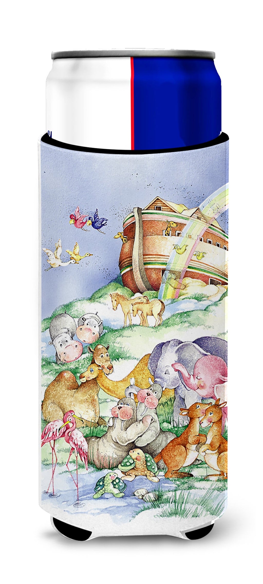 Noah's Ark  Slim Can Hugger , Insulated Foam Hugger for 12 oz Slim Cans, Beer Bottles & Water Bottles, Printed in USA