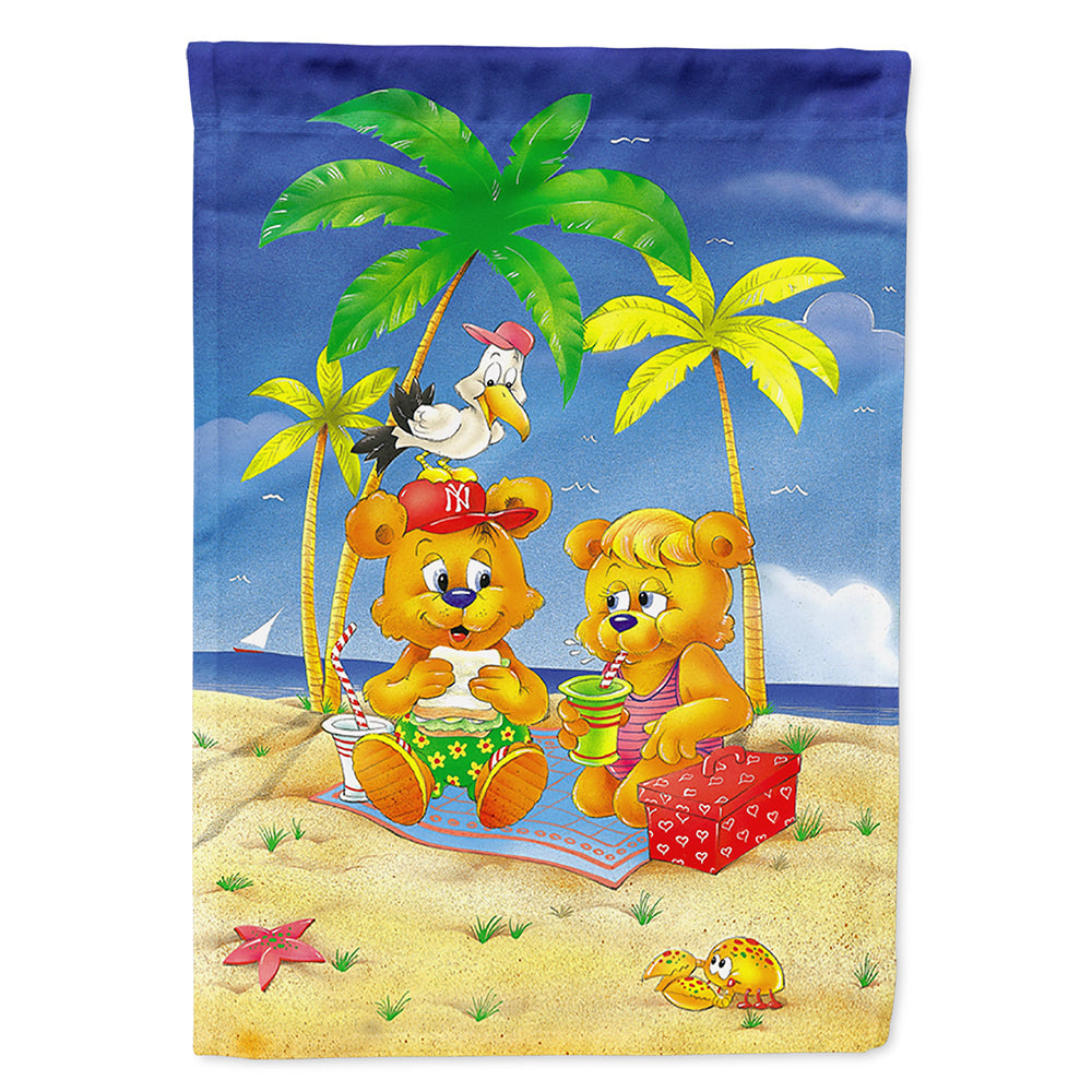Teddy Bears Picnic on the Beach House Flag 28x40 Porch Sleeve Pole Decorative Outside Yard Banner Artwork Wall Hanging, Polyester