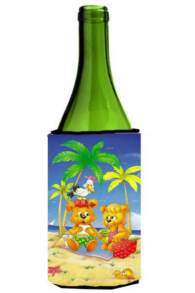 Teddy Bears Picnic on the Beach Wine Bottle Hugger Gift Sleeve for Standard 750 ml Bottles, Insulated Reusable Also Fits Mini Shot & Pint Bottles