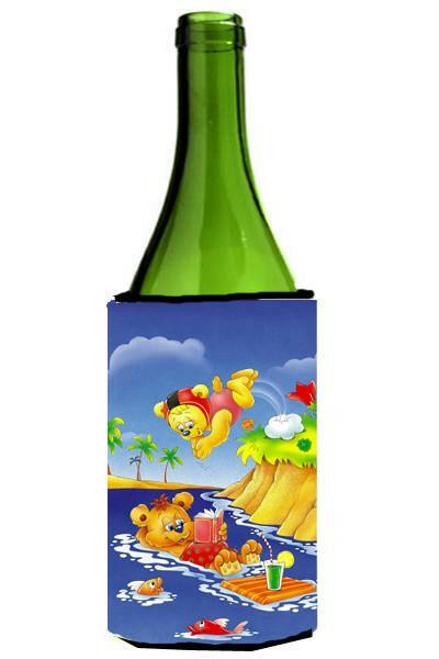 Teddy Bears Swimming and Diving Wine Bottle Hugger Gift Sleeve for Standard 750 ml Bottles, Insulated Reusable Also Fits Mini Shot & Pint Bottles