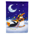 Music under the Moon Penguins House Flag 28x40 Porch Sleeve Pole Decorative Outside Yard Banner Artwork Wall Hanging, Polyester