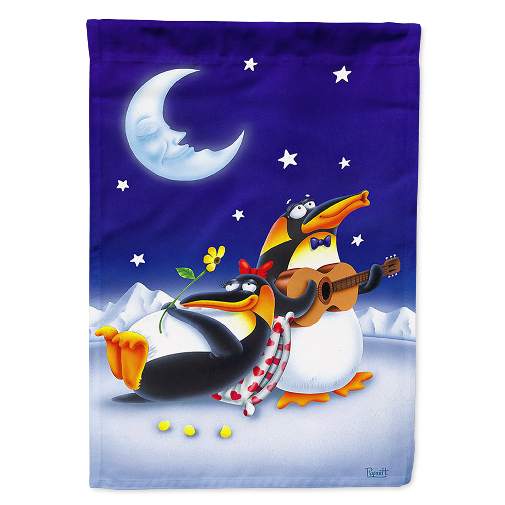 Music under the Moon Penguins House Flag 28x40 Porch Sleeve Pole Decorative Outside Yard Banner Artwork Wall Hanging, Polyester