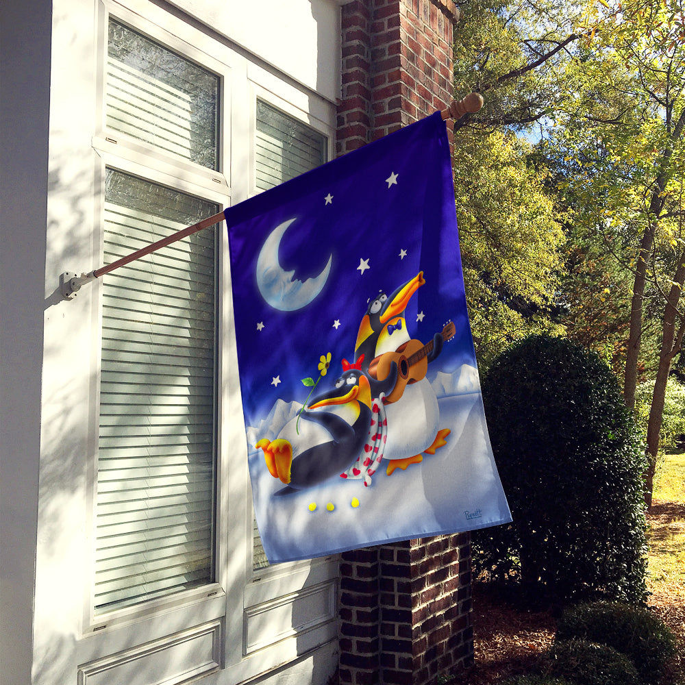 Music under the Moon Penguins House Flag 28x40 Porch Sleeve Pole Decorative Outside Yard Banner Artwork Wall Hanging, Polyester