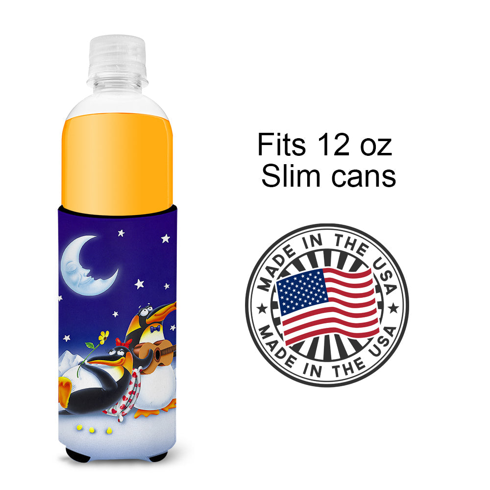 Music under the Moon Penguins Slim Can Hugger , Insulated Foam Hugger for 12 oz Slim Cans, Beer Bottles & Water Bottles, Printed in USA