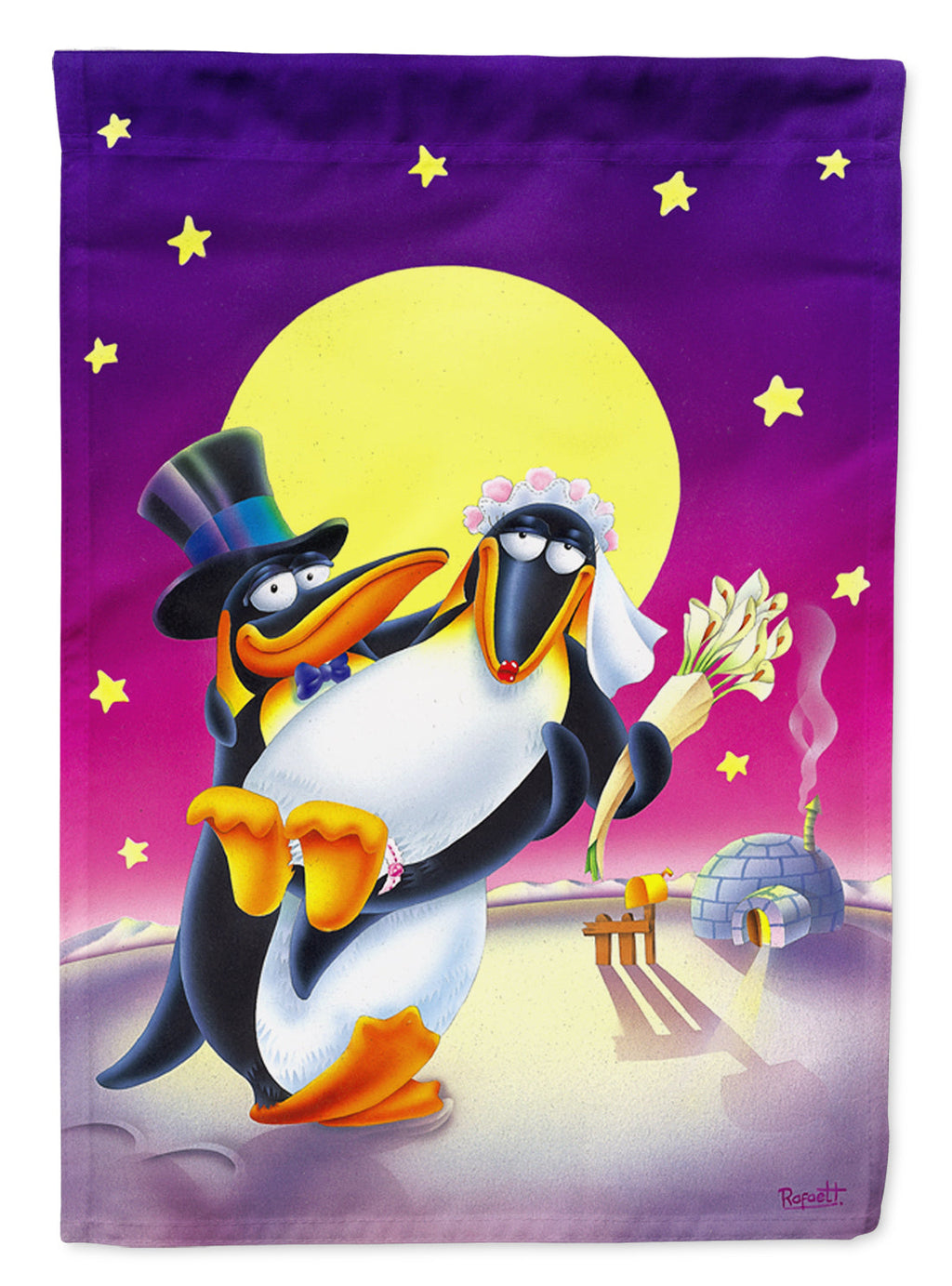 Just Married Wedding Penguins House Flag 28x40 Porch Sleeve Pole Decorative Outside Yard Banner Artwork Wall Hanging, Polyester