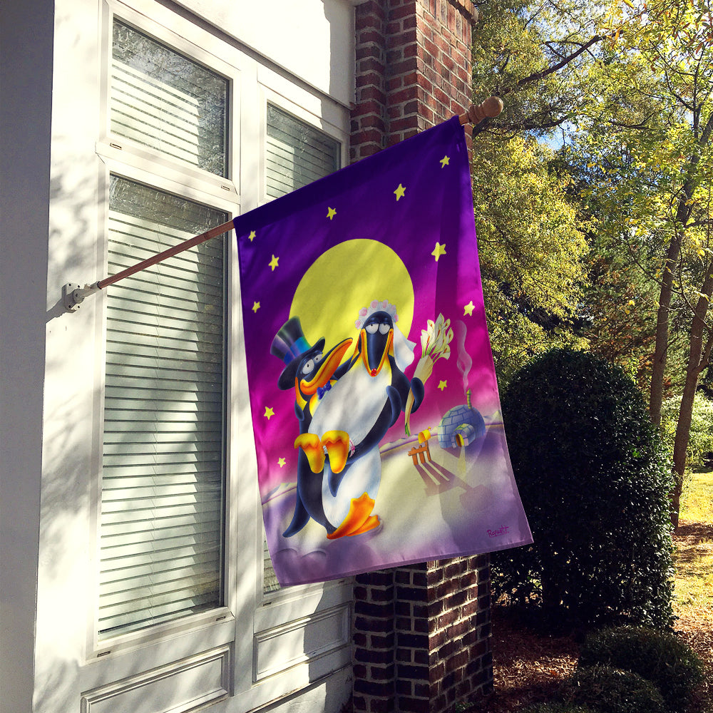 Just Married Wedding Penguins House Flag 28x40 Porch Sleeve Pole Decorative Outside Yard Banner Artwork Wall Hanging, Polyester
