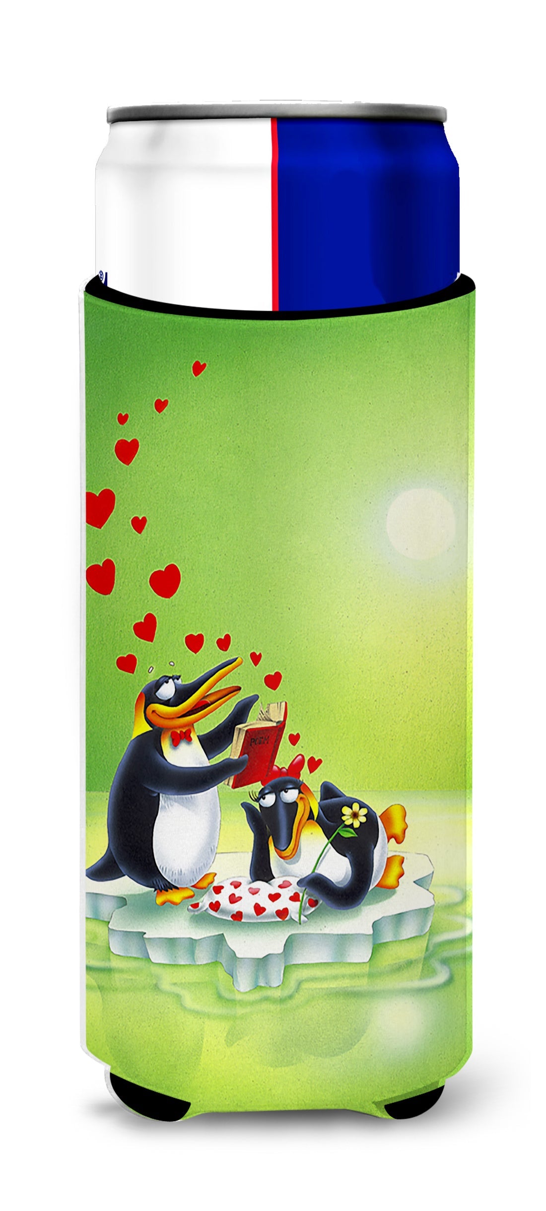My Love Song Penguins Slim Can Hugger , Insulated Foam Hugger for 12 oz Slim Cans, Beer Bottles & Water Bottles, Printed in USA