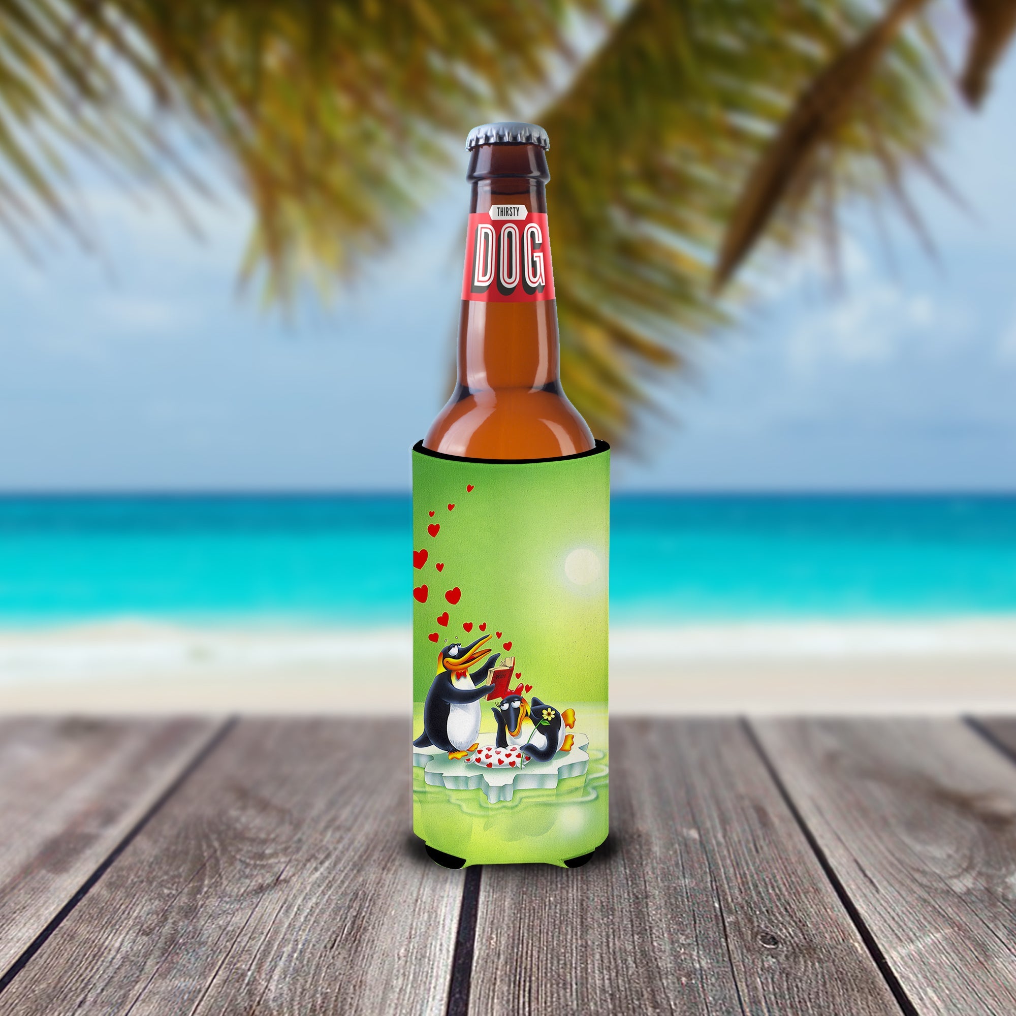 My Love Song Penguins Slim Can Hugger , Insulated Foam Hugger for 12 oz Slim Cans, Beer Bottles & Water Bottles, Printed in USA