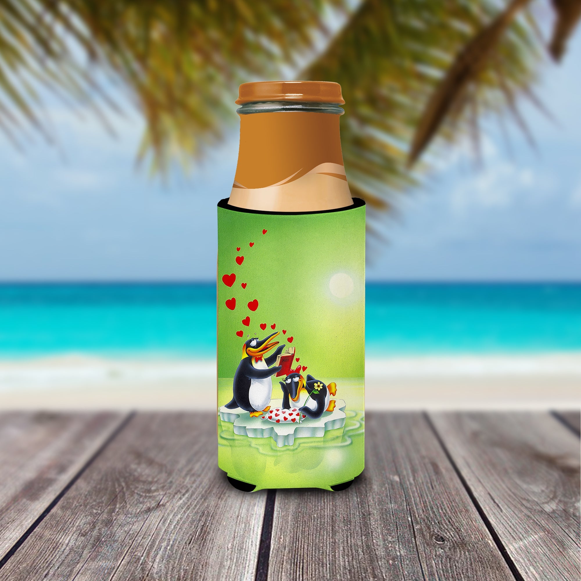 My Love Song Penguins Slim Can Hugger , Insulated Foam Hugger for 12 oz Slim Cans, Beer Bottles & Water Bottles, Printed in USA