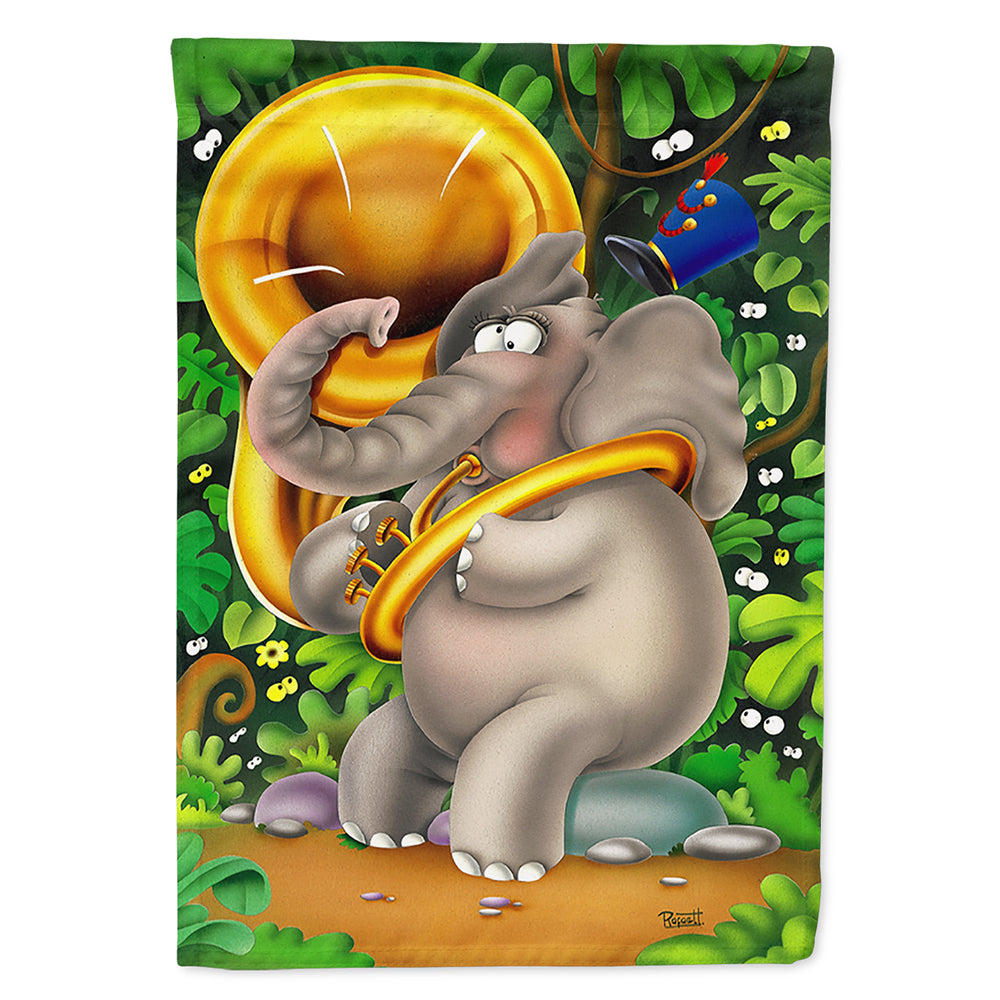 Elephant playing the Tuba House Flag 28x40 Porch Sleeve Pole Decorative Outside Yard Banner Artwork Wall Hanging, Polyester