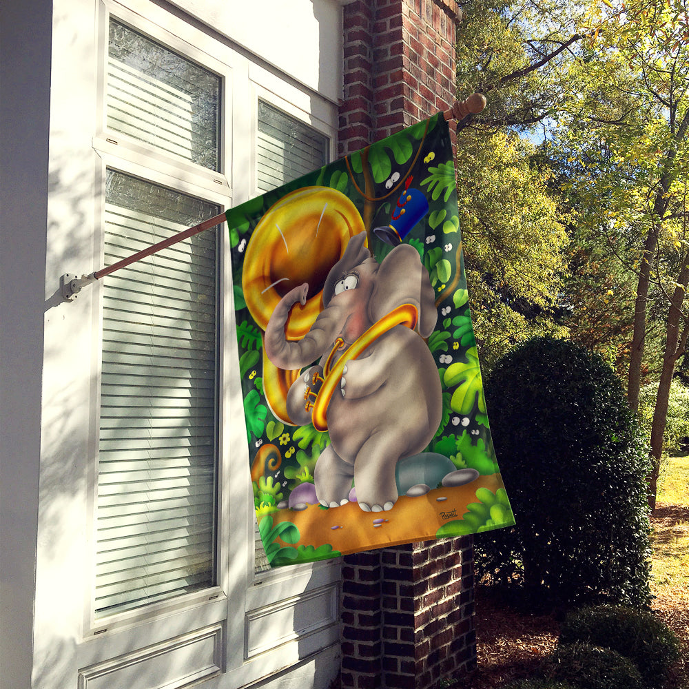 Elephant playing the Tuba House Flag 28x40 Porch Sleeve Pole Decorative Outside Yard Banner Artwork Wall Hanging, Polyester