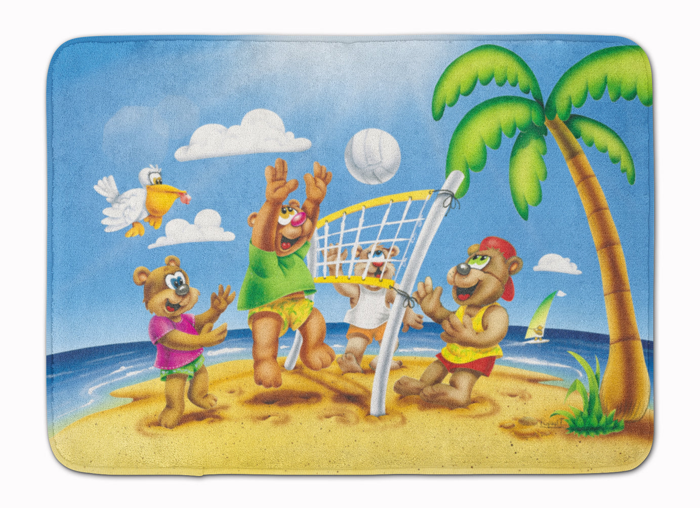 Bears Playing Volleyball Memory Foam Kitchen Mat Machine Washable Anti-Fatigue Cushion Comfort Bath or Kitchen Rug