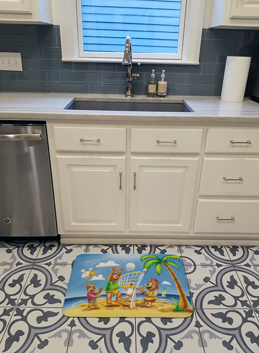 Bears Playing Volleyball Memory Foam Kitchen Mat Machine Washable Anti-Fatigue Cushion Comfort Bath or Kitchen Rug