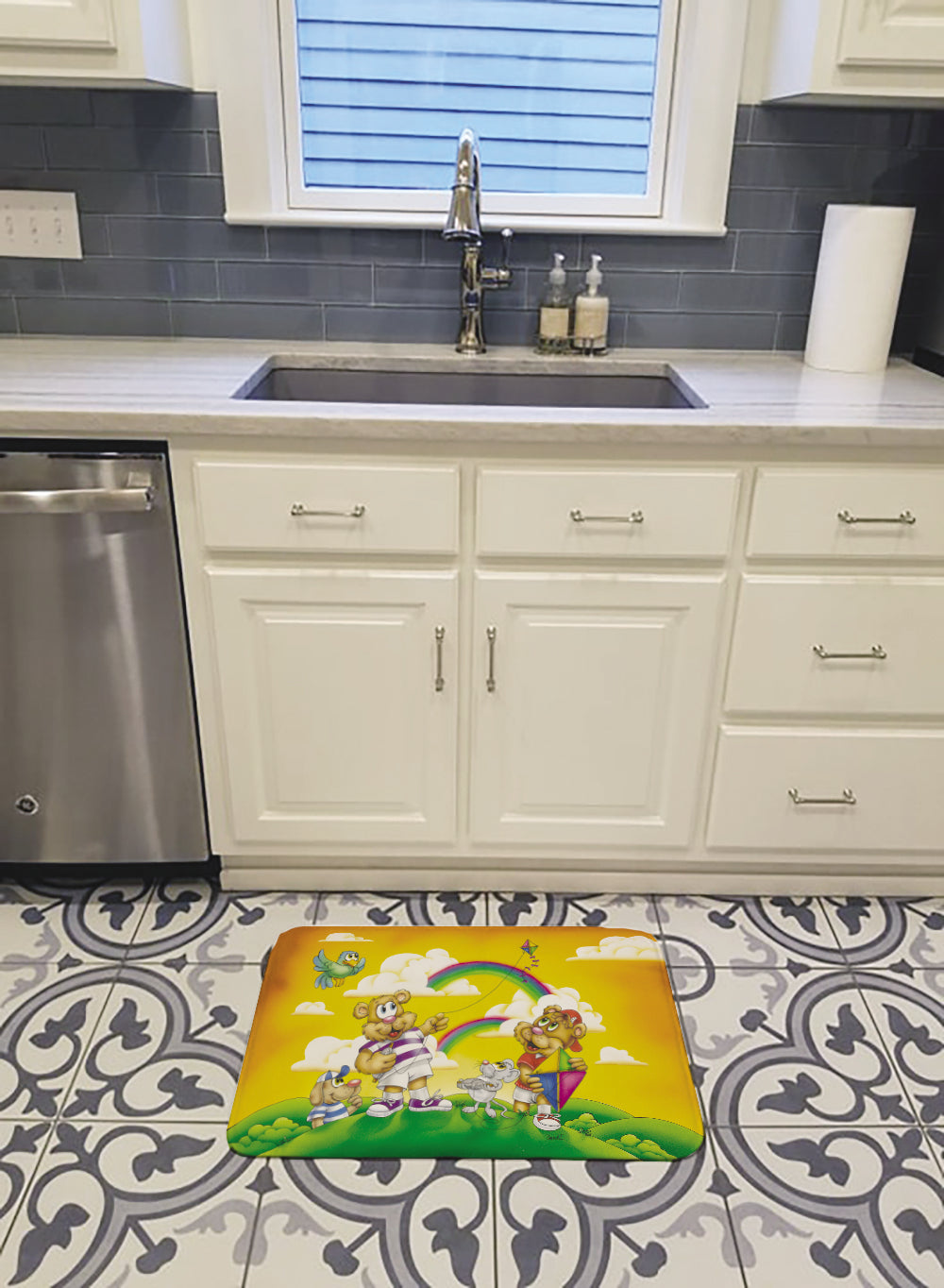 Bears Flying a Kite Memory Foam Kitchen Mat Machine Washable Anti-Fatigue Cushion Comfort Bath or Kitchen Rug