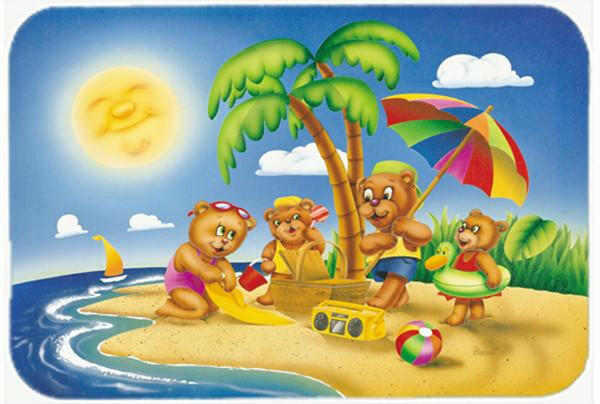 Bears Playing at the Beach Cutting Board Tempered Glass Kitchen Cutting Surface, Heat Resistant Chopping, Non-Slip Feet, Food Prep & Serving