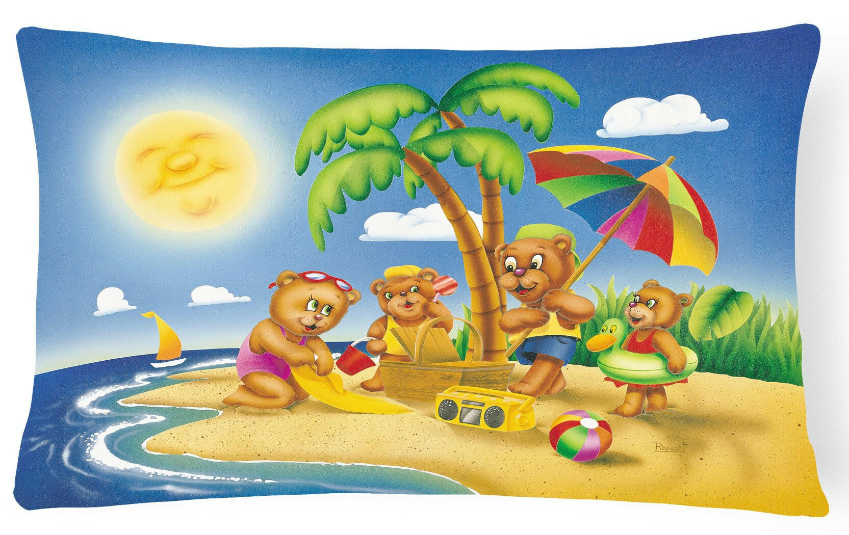Bears Playing at the Beach Decorative Throw Pillow 12x16 Indoor Outdoor Accent Cushion, Fabric Cover with Insert for Sofa, Bed, Porch & Living Room