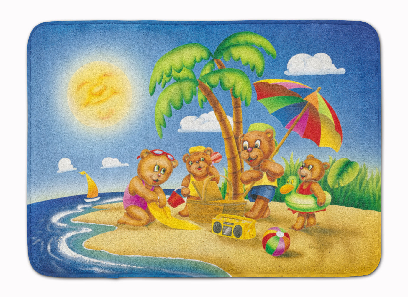 Bears Playing at the Beach Memory Foam Kitchen Mat Machine Washable Anti-Fatigue Cushion Comfort Bath or Kitchen Rug