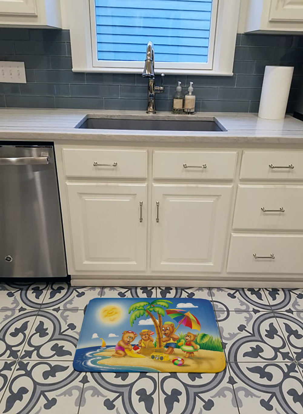 Bears Playing at the Beach Memory Foam Kitchen Mat Machine Washable Anti-Fatigue Cushion Comfort Bath or Kitchen Rug