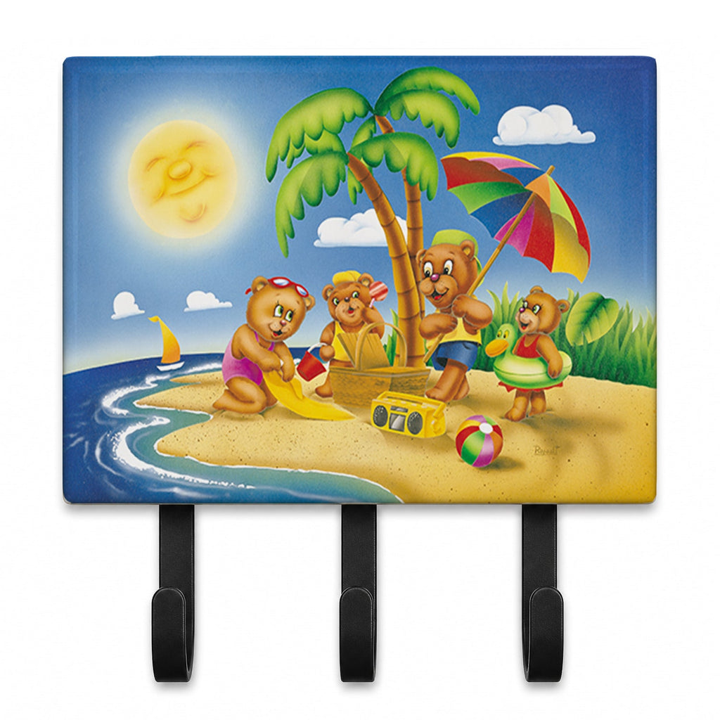 Bears Playing at the Beach Leash or Key Holder Wall Hooks, Coat Rack Wall Mount, for Hanging Keys, Towels, Aprons, Leashes