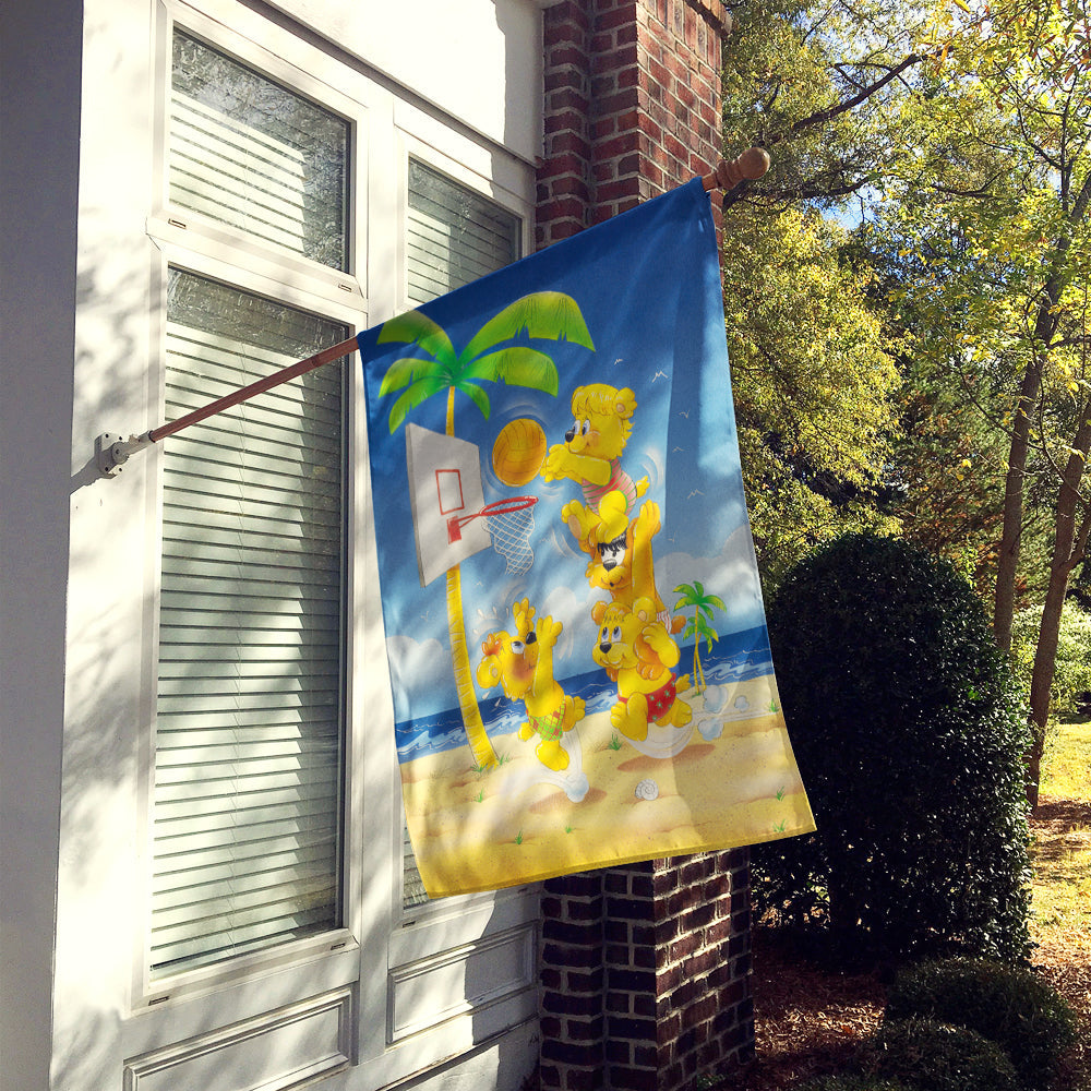 Bears playing Basketball House Flag 28x40 Porch Sleeve Pole Decorative Outside Yard Banner Artwork Wall Hanging, Polyester