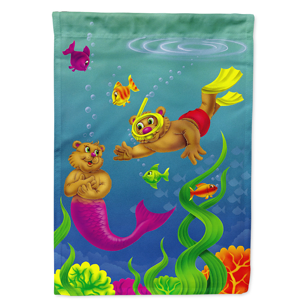 Teddy Bear Mermaid and Diver House Flag 28x40 Porch Sleeve Pole Decorative Outside Yard Banner Artwork Wall Hanging, Polyester