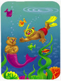 Teddy Bear Mermaid and Diver Cutting Board Tempered Glass Kitchen Cutting Surface, Heat Resistant Chopping, Non-Slip Feet, Food Prep & Serving