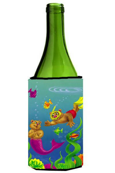 Teddy Bear Mermaid and Diver Wine Bottle Hugger Gift Sleeve for Standard 750 ml Bottles, Insulated Reusable Also Fits Mini Shot & Pint Bottles