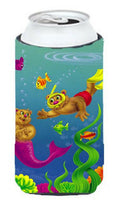 Teddy Bear Mermaid and Diver Tall Boy Hugger Can Cooler Sleeve Machine Washable Drink Collapsible Insulator Beverage Insulated Holder