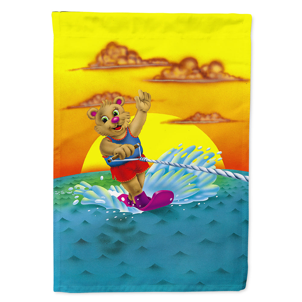 Teddy Bear Water Skiing House Flag 28x40 Porch Sleeve Pole Decorative Outside Yard Banner Artwork Wall Hanging, Polyester