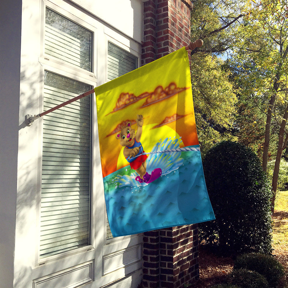 Teddy Bear Water Skiing House Flag 28x40 Porch Sleeve Pole Decorative Outside Yard Banner Artwork Wall Hanging, Polyester