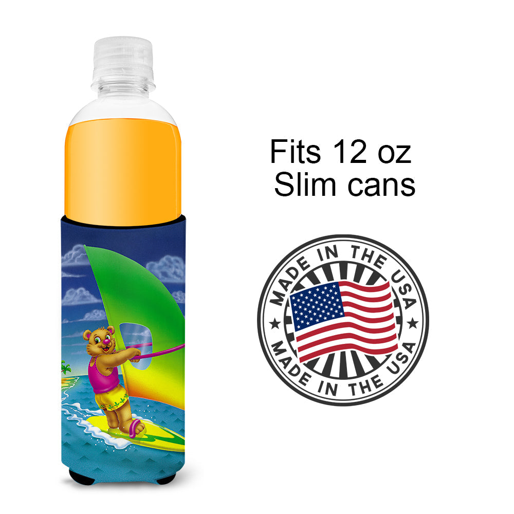 Teddy Bear Sailing Slim Can Hugger , Insulated Foam Hugger for 12 oz Slim Cans, Beer Bottles & Water Bottles, Printed in USA