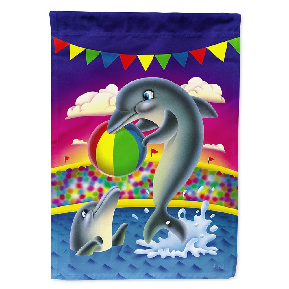 Dolphins performing for the crowds House Flag 28x40 Porch Sleeve Pole Decorative Outside Yard Banner Artwork Wall Hanging, Polyester